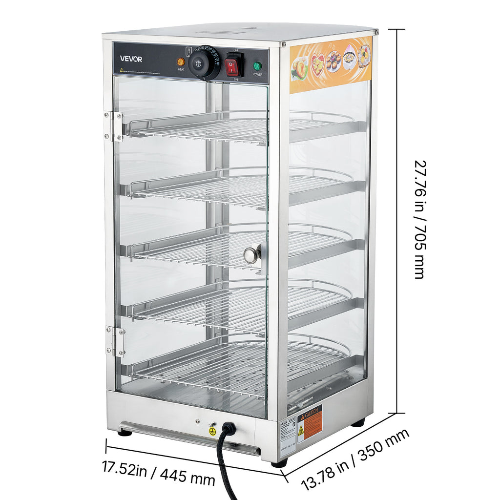 VEVOR 3-Tier/5-Tier Commercial Food Warmer Display, 14inch/15 inch 800W Food Display Warmer with LED Light, Adjustable Shelf and Stainless Steel Frame, 86℉~185℉ Air Heating, 34L for Hamburger, Pizza, Bread, Fried Chicken