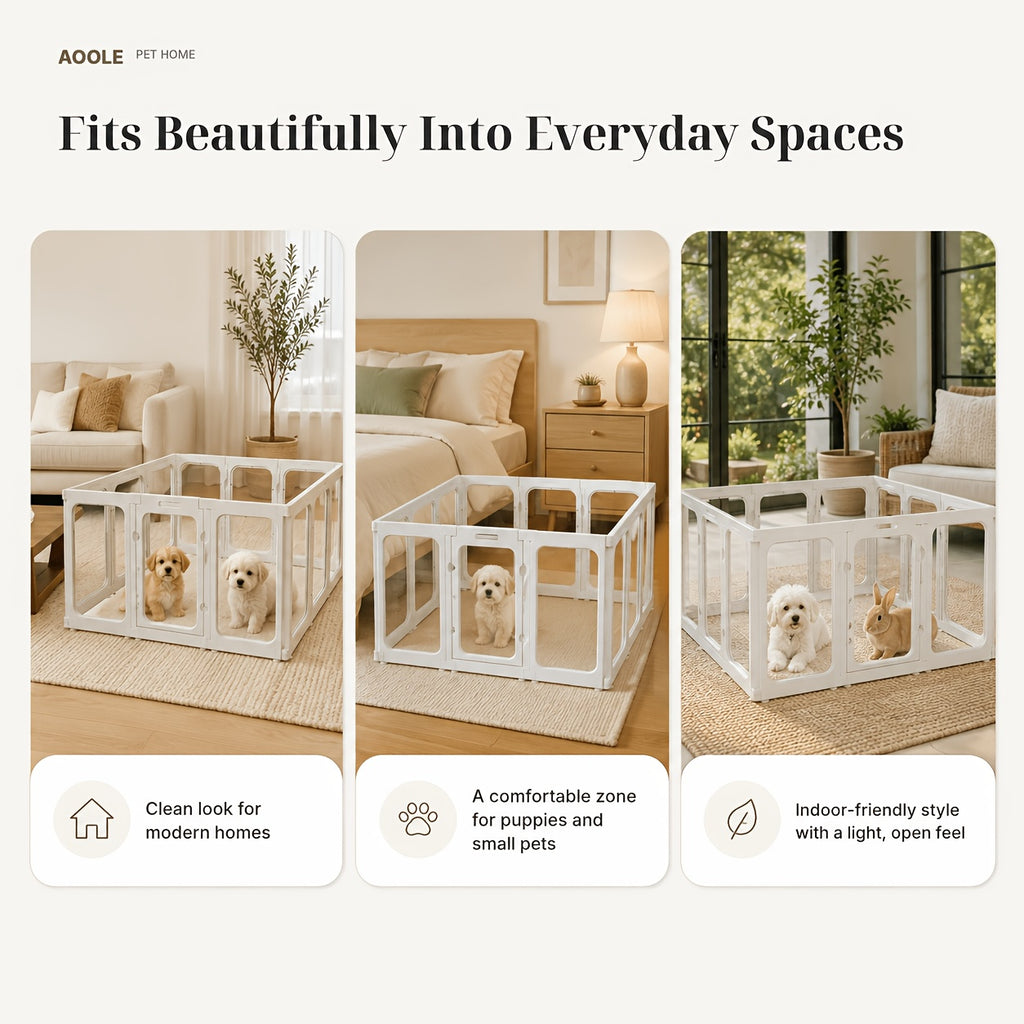 [Acrylic Pet Playpen] Clear Acrylic Dog Playpen With Door, For Puppy Cat Rabbit Transparent Pet Pen, Indoor Dog Playpen, Dog Fence, Easy Assembly And Cleaning Dog Pen For Small To Medium Dogs