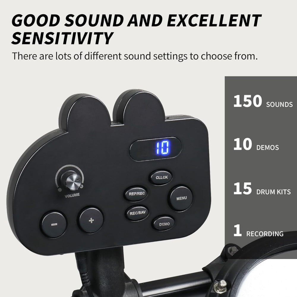 Beginner-Friendly Electronic Drum Set - 4 X 7In Drum Pads, 3 X 10In Cymbals, 150 Sounds, Drum Module, Headphones And Drumsticks - Perfect for Music Creation And Skill Development