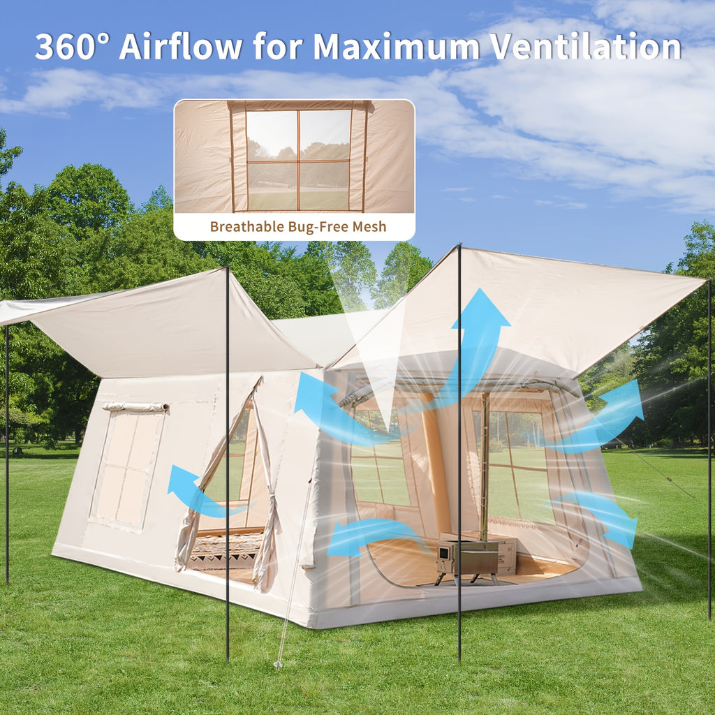 LILYPELLE 6-12 Person Ridge-Style Inflatable Camping Tent with Manual Pump, Large Mesh Windows And Curtain Divider, Four-Season Use, Easy Setup, Ideal for Groups And Families