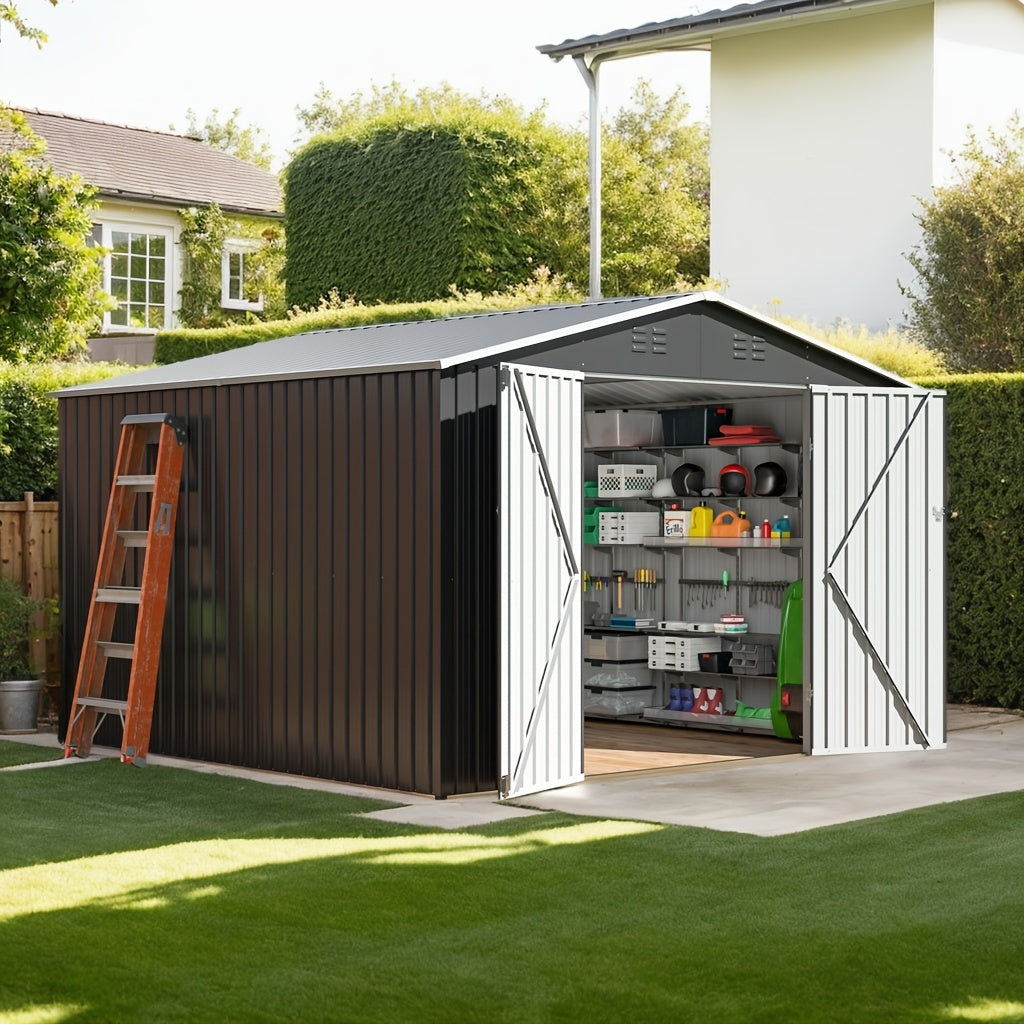 8x8/10x10 FT Outdoor Storage Shed, Garden Shed With Updated Frame Structure And Lockable Doors, Metal Tool Sheds For Backyard Garden Patio Lawn, Grey