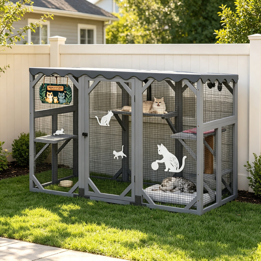 Outdoor Cat Catio Enclosure, Cat Playpen Cage with Jumping Platforms