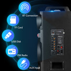 Sound Portable Party Bluetooth Speakers Loud Sound Powerful, DJ Sound Stereo Loud Bass Karaoke Machine with Sound Reactive Party Lights, USB/SD Input and Telescopic Pull Rod, Remote Control
