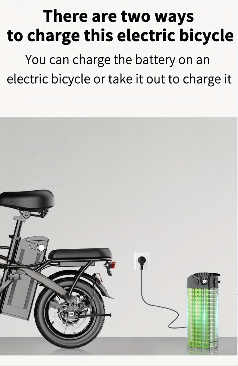 14-inch Lightweight Folding Electric Bicycle, 330 Lbs Load Capacity, 19 Mph Top Speed, Long-Lasting Battery, 48V Removable Lithium Battery with 18-28 Miles of Range, Front Headlight & Disc Brakes, Alloy Steel Frame, Black, for Urban Commuting