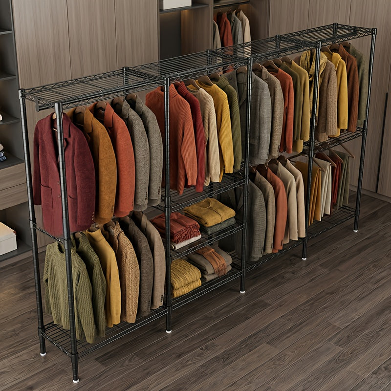 Heavy Duty Freestanding Garment Rack Suitable for Retail & Use - 1100 Capacity Portable Clothing Shelf System with Freestanding Base, Adjustable Hooks/Rods, Space-Saving for Bedroom, Walk-in Closet, Commercial Display - Assembly