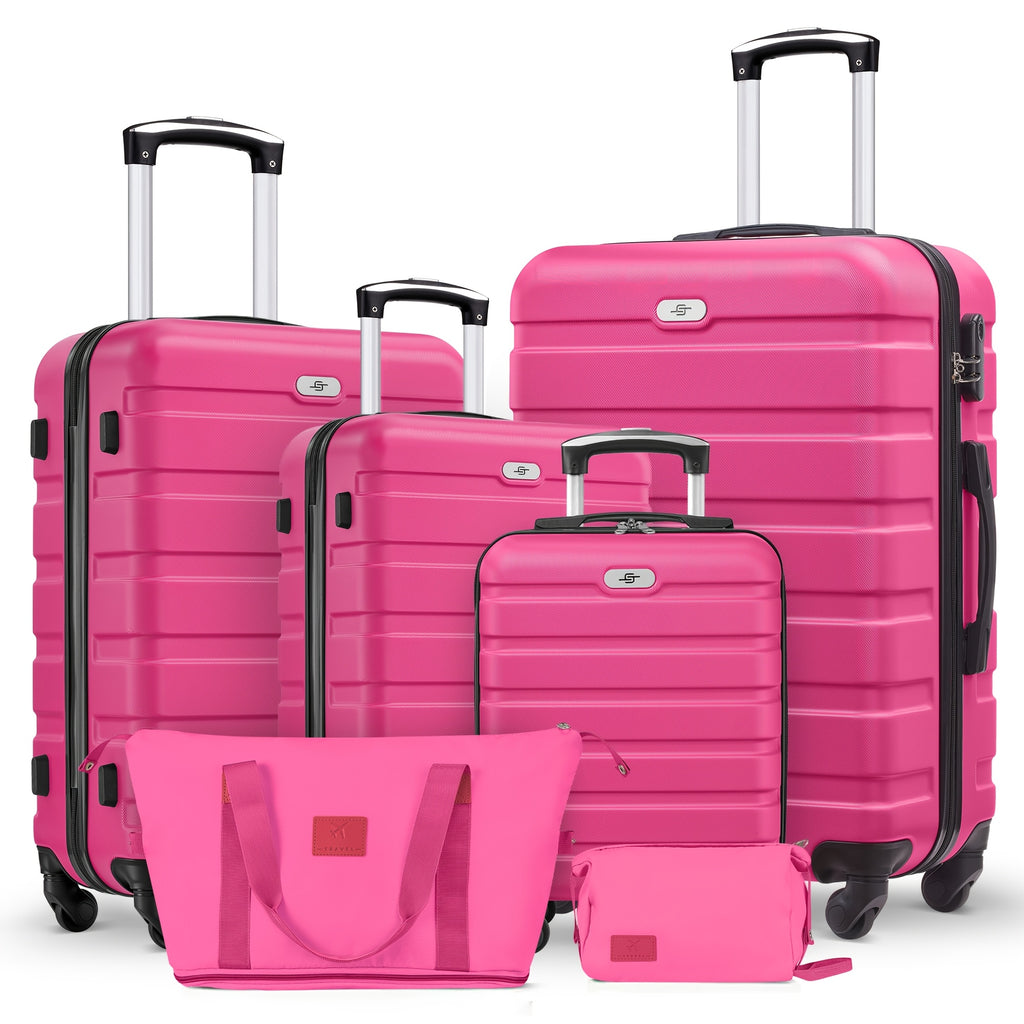 Travel Suitcase Set, Consisting Of 16+20+24+28 Inch Suitcases + Bag Set. Rose Red Suitcase Set. Made Of ABS Material. with Three-section Adjustable Handle And 360° Swivel Wheels