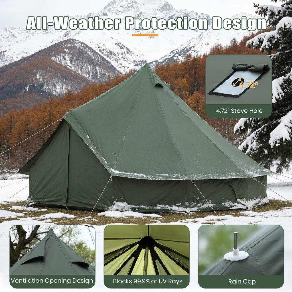Luxury Oxford Fabric Bell Tent, Yurt Canvas Tent with Stove Jack, 4/6/8 Person Family 4 Season Camping (Green)