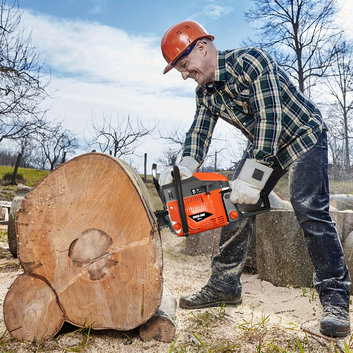 62CC Professional Chainsaw with 20 Inch, 22 Inch, 18 Inch, And 24 Inch Options, Featuring a 2-Stroke Engine, Ergonomic Non-Slip Handle, And Dual Fuel Tanks, Ideal for Cutting Wood, Trimming Trees, And Clearing Land