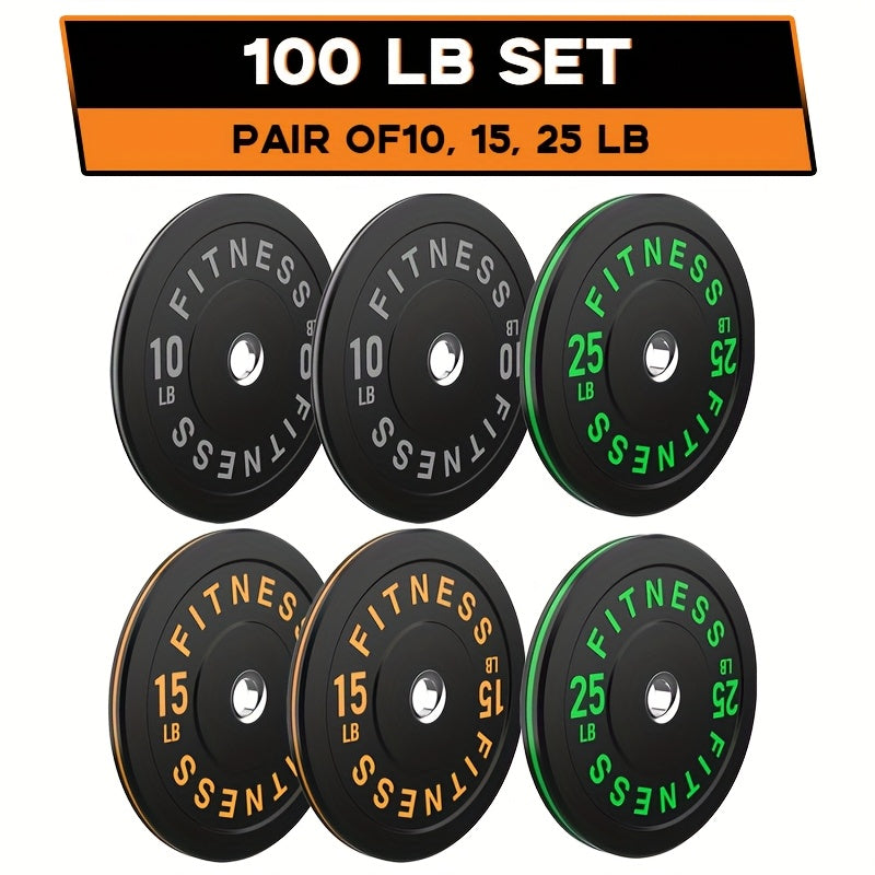 Black Bumper Plates Pro Rubber Weight Plates with Colored Rim, 40-370 Lb Low Bounce Strength Training Plate for Home And Gym, 2 Inch Barbells Weight Set, Vibrant Barbell Weight Plates for Weight Lifting