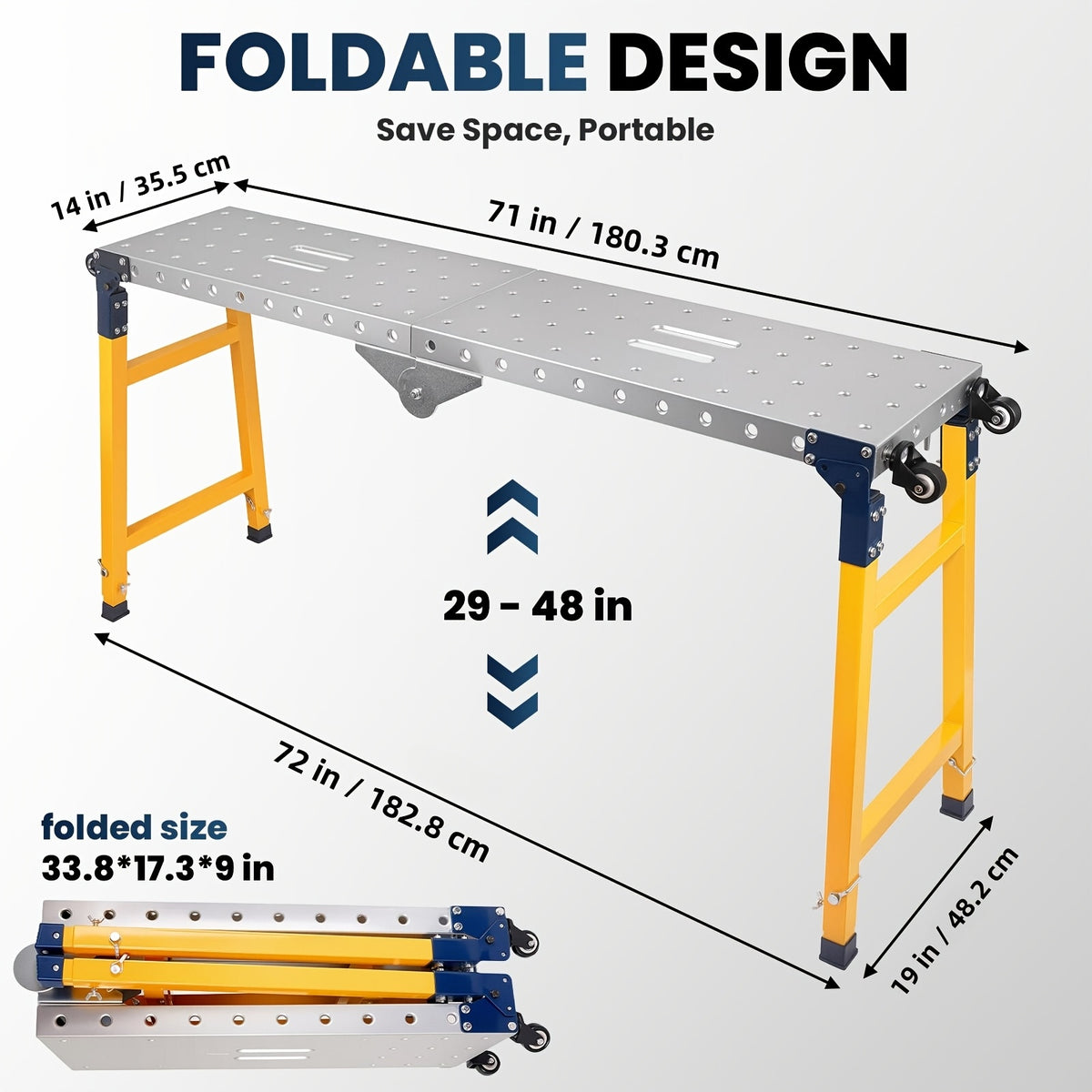 [Portable Welding Table] 2000 LBS Folding Welding Table, Portable Welding Table With 5 Height-Adjustable, Alloy Steel Constrution Work Table With Galvanized Welding Table Top, For Welding Assembly Repair, 360° Lockable Casters