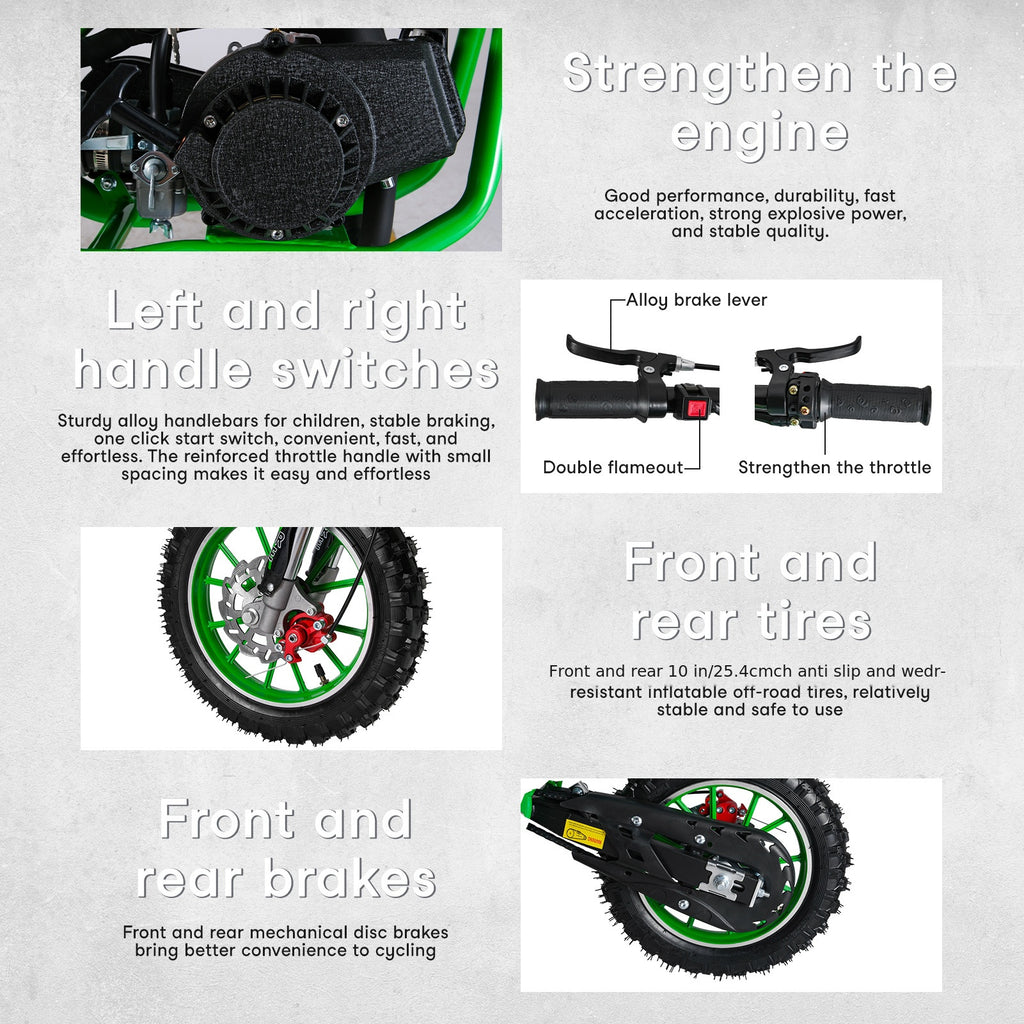 Mini Motorcycle 49cc 2-Stroke Gas-Powered Dirt Bike Suitable for - -Rided Track Days & Mini Bike Racing with Front/Rear Disc Brakes, Compact Off-Road Pocket Bike (Maximum Speed up to 20mph)