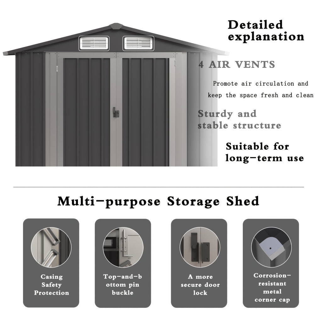 6X4Ft Patio Outdoor Storage Shed with Double Sloping Roof Design, Rain And Sun Protection And Wind Protection, Lockable Door for Bicycles, Power Tools, Farm Tools And Other Sundries, Four Vents