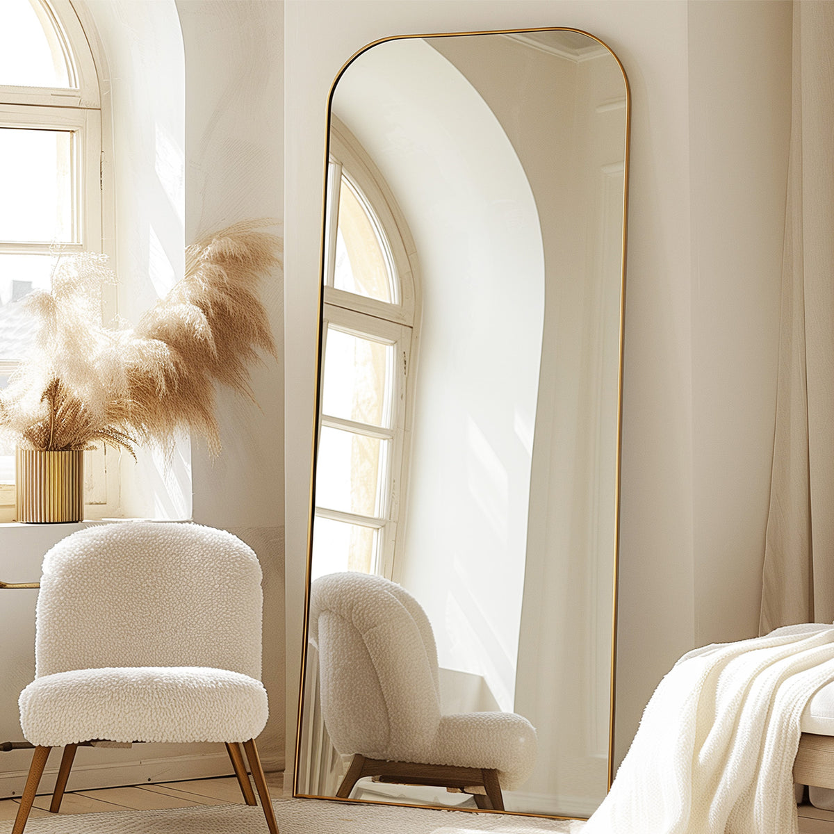 30 X 71 Inch Full Length Mirror, Golden Wall Full Body Mirror Full Length with Stand, Rounded Top Floor Mirror with Aluminum Alloy Frame for Bedroom Living Room