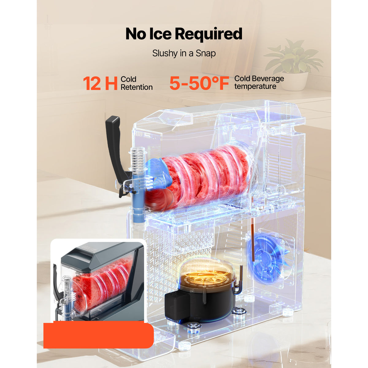 VEVOR Slushie Machine, 4L/135oz No Ice Needed Slushy Machine for Home, Frozen Drink Maker with Single Tank, Margarita Machine with Self-Cleaning, for Frozen Margaritas, Frappés, Milkshake & More