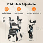 Maidesite Upright Walker, Stand Up Rollator Walker with Padded Seat And Backrest, Walkers for Seniors, Foldable Walker with Seat, Compact Folding, Fully Adjustment Frame for Seniors, 8" Big Wheels for All Terrain, Ergonomic Seat And Backrest, NEW