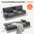 67" Convertible Futon Sofa Bed, 2 Thickness Seat Cushion, Adjustable Folding Couch with Detachable Armrest & Cup Holders, Heavy Duty 700 LBS Metal Frame, Multifunctional Sleeper Sofa for Living Room Bedroom Apartment Dorm