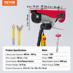 VEVOR 880lbs Electric Hoist with 14 FT Wired Remote Control, Electric Hoist 120 Volt with 20-40 FT Lifting Height for Garage Warehouse Factory
