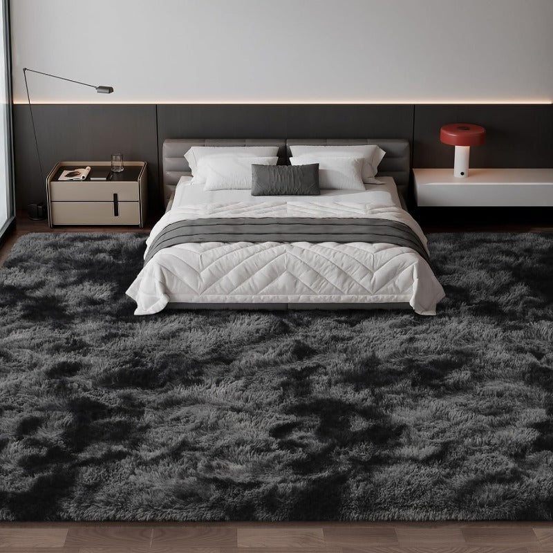10x14ft Extra Soft Plush Rug - Modern Tie-Dye Black Color, Non-Slip Backing Luxury Suitable for Living Room, Bedroom, Game Room - Thick Cushioned,, Christmas/Thanksgiving Gift