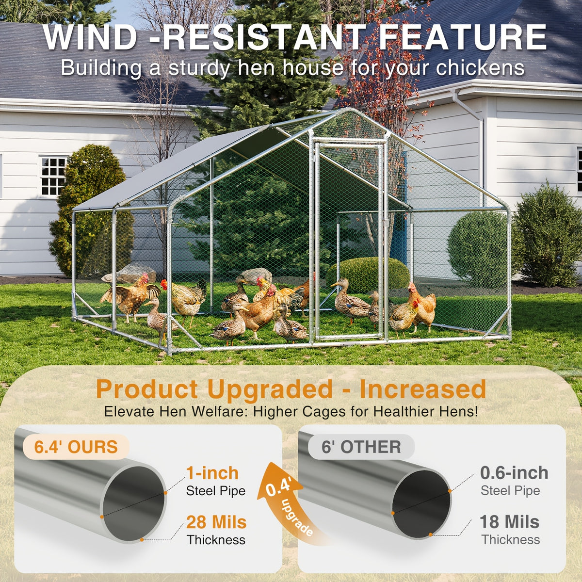 10X13X6.4Ft/10X6.7X6.4Ft Large Metal Chicken Coop with Winter Wrap Cover | Walk-In Chicken Run for Hens/Ducks/Rabbits, All-Weather Poultry Pen with Lock for Outdoor And Backyard, Farm, Duck Rabbit Cage Poultry Pen