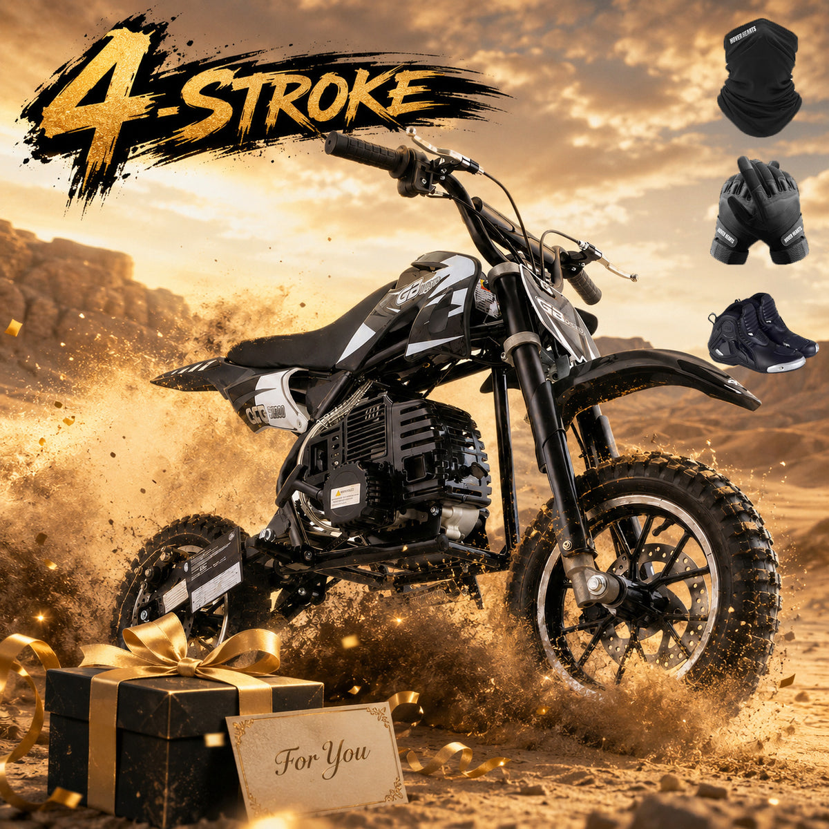 4-Stroke Gas Mini Off-Road Racing Motorcycle, Pocket Motorcycle, Two-Stroke Off-Road Racing Motorcycle, Gasoline-Powered Off-Road Racing Motorcycle, Equipped with Off-Road Tires, Shock Absorbers, Pull Start, Front and Rear Disc Brakes, Top Speed 20 mph-