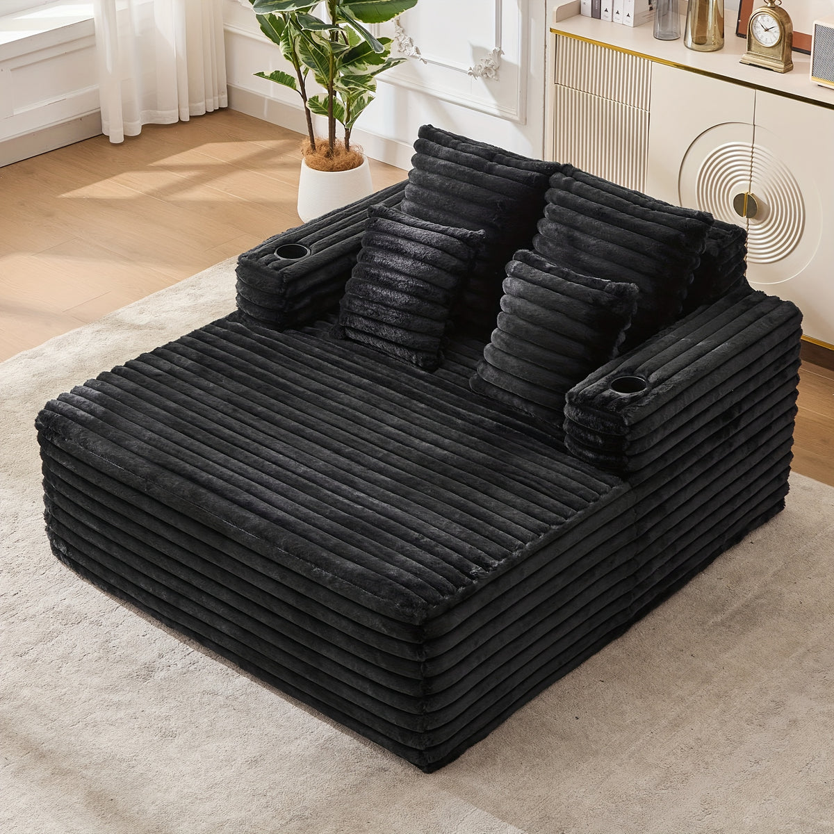 57" Oversized Frameless Floor Sofa, with Cup Holder, Plush Cushioned Lounger with Deep Seat for Living Room & Apartment
