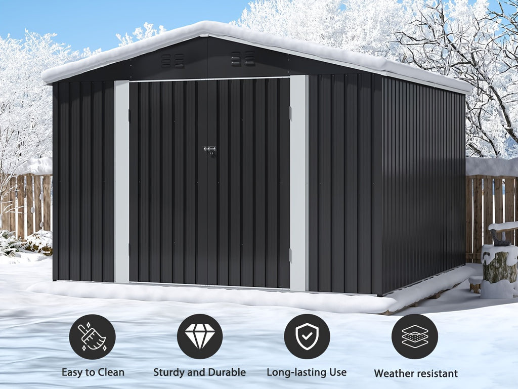 Metal Storage Shed, Large Outdoor Shed With Updated Frame Structure, Garden Tool Sheds For Backyard Patio Lawn, Grey