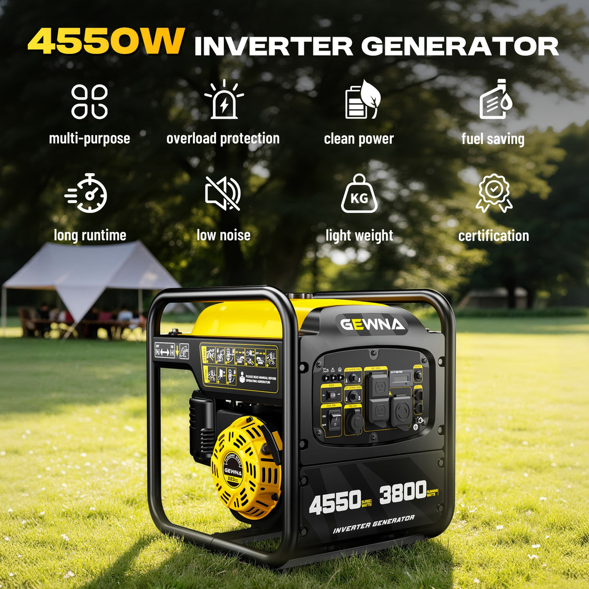 4550 W Inverter Generator, for home Backup Portable Generator, Open Frame Generator Gas Powered, RV Ready 30A Outlet, for Home Backup Power, Camping Outdoor Emergency Power Backup, EPA Compliant