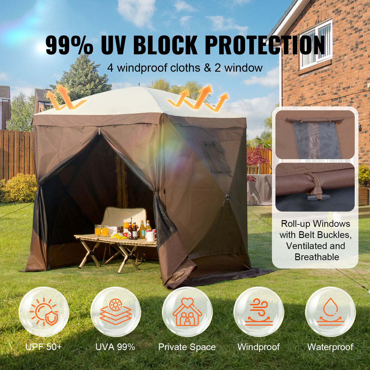 Pop-Up Screen Gazebo Tent by VEVOR, Removable Privacy Panels for Camping, Picnics and Backyard Gatherings