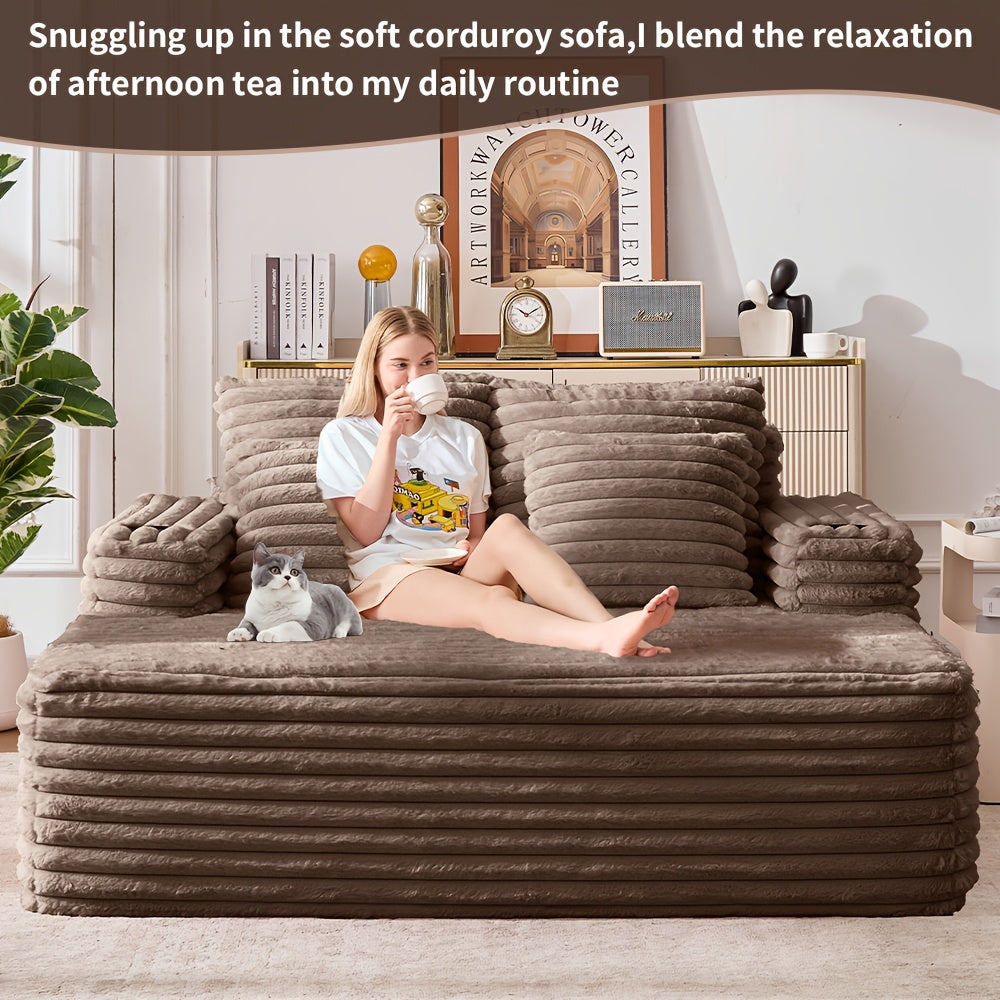 57" Oversized Frameless Floor Sofa, with Cup Holder, Plush Cushioned Lounger with Deep Seat for Living Room & Apartment