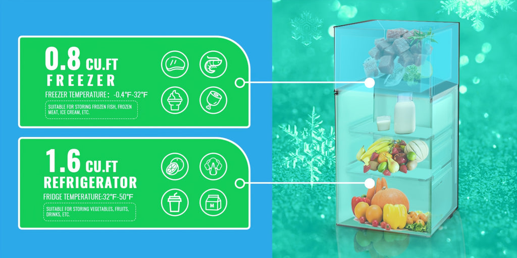 WANAI Compact Refrigerator 2.4 CU.FT Mini Fridge with Freezer Single Door Adjustable Temperature Side Door Wire Rack Suit for Dorm Office Apartment