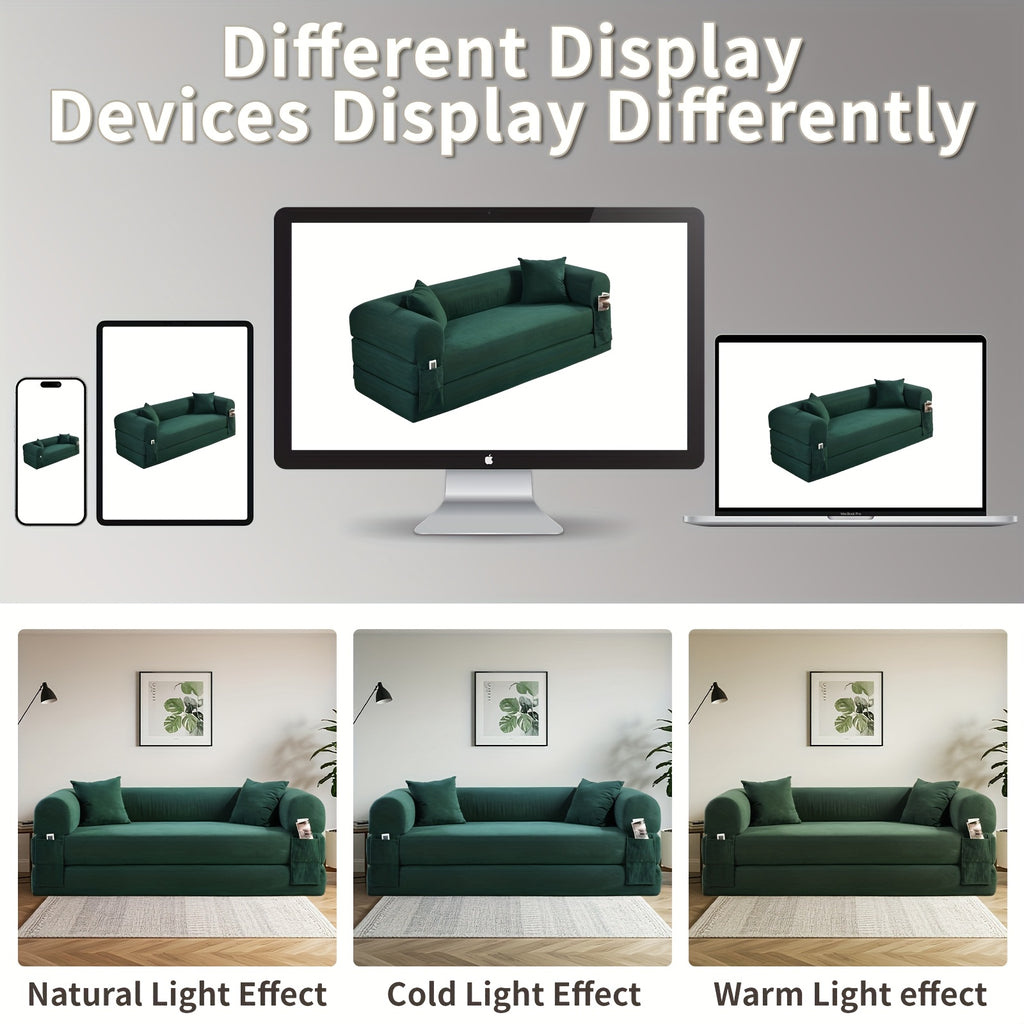 80" Convertible Sofa Bed, 3-in-1 Corduroy Folding Pull Out Couch with Pillows, No Assembly Modern Boneless Couch Compression Sofa In Box, Floor Sofa with Side Storage Pocket for Living Room