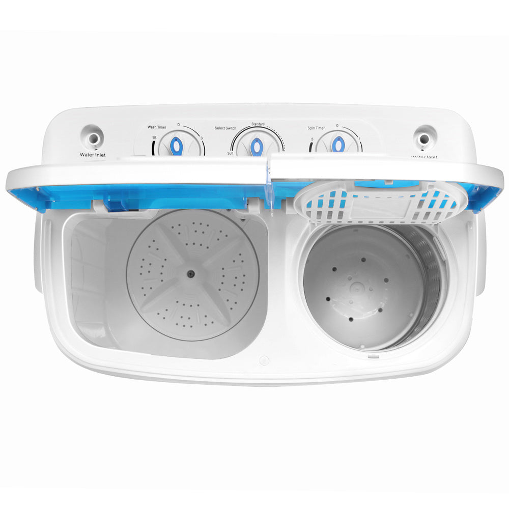 Portable Washing Machine - Compact Twin Tub Mini Washer & Spin Dryer Combo with Built-in Gravity Drain, 110V Electric Laundry Machine for Apartments, Dorms, RV, Camping - Energy Efficient, Quiet, Space Saving, No Installation Required, Quick Wash, Low Wat