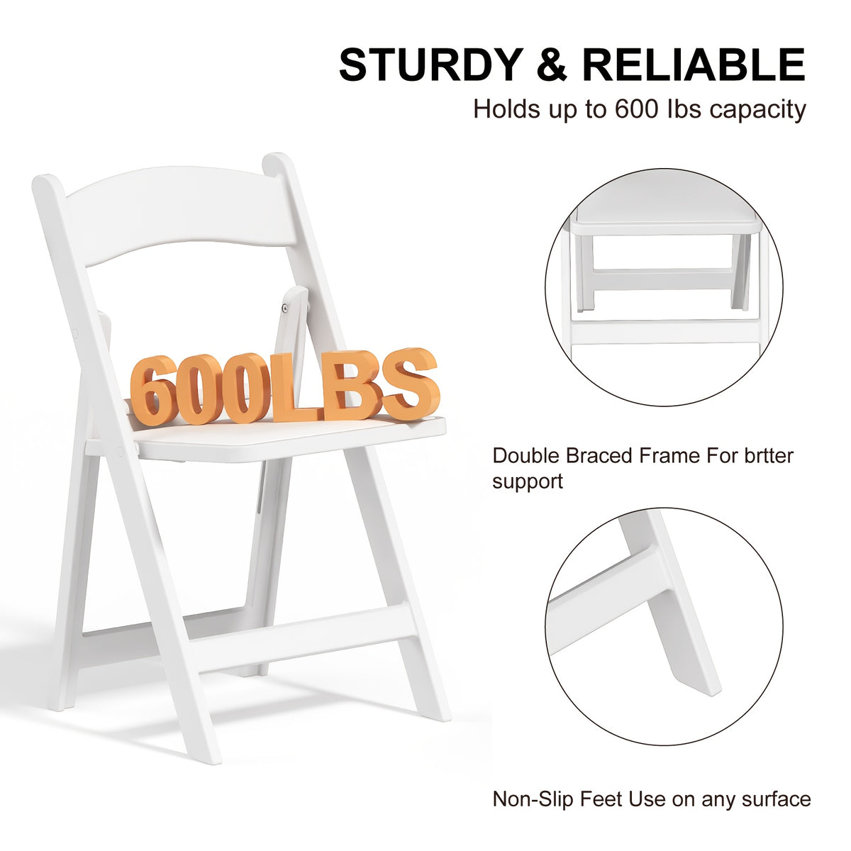 4-Pack White Folding Office Chairs, Indoor/Outdoor Resin Folding Chairs, Portable Seating Suitable For Offices, Conference Rooms, Courtyards, Home Use, Gardens
