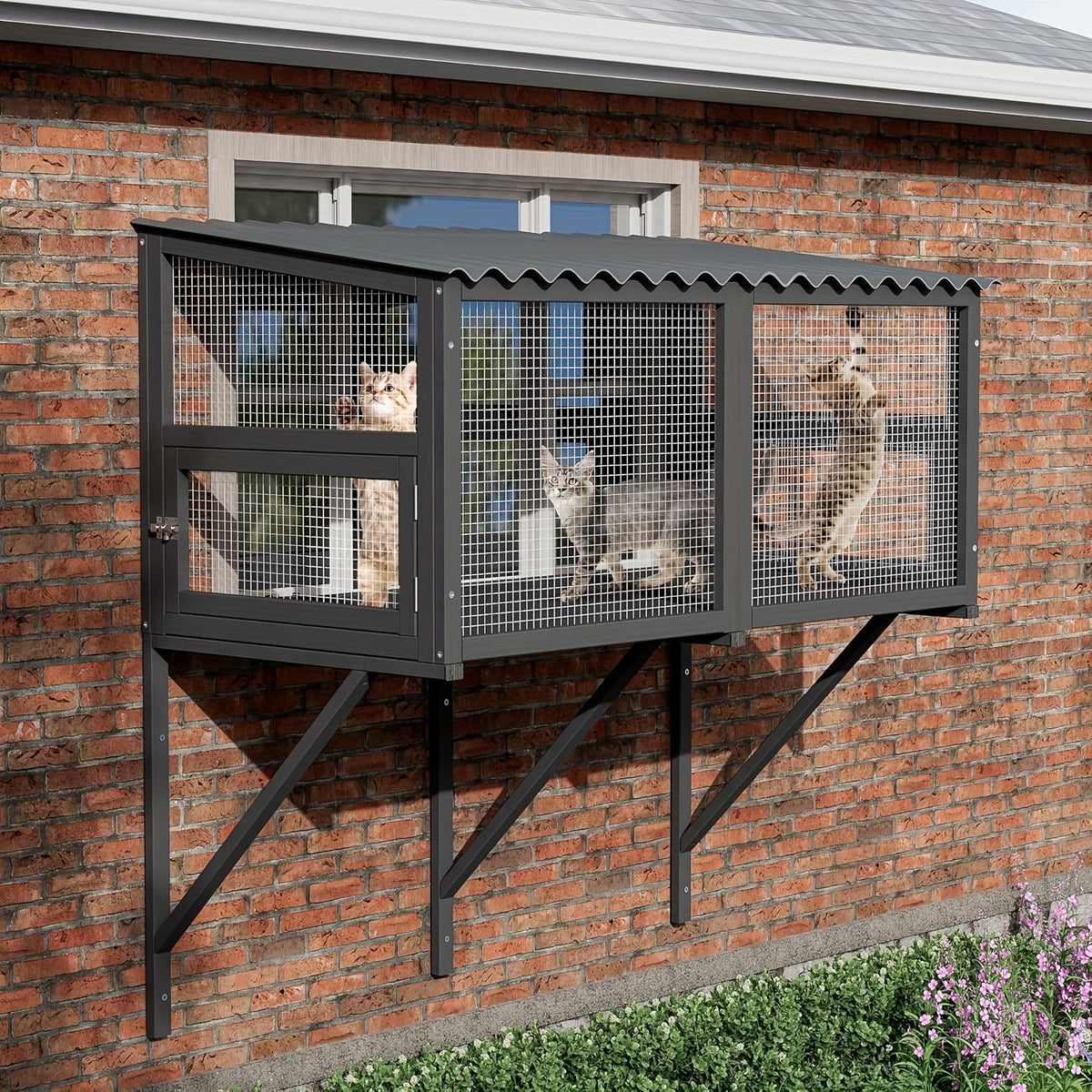 [Wooden Cat Window Box] Expandable Wooden Cat Window Box - Large Cat Catio, Waterproof Multi Cat Window Perch for Safely Enjoying Outdoor Sights