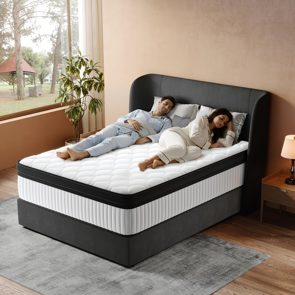 12-inch Full-filled Mattress, Queen Or King Size - Full-size Mattress with Memory Foam And Independent Springs, Medium-firmness, Suitable for Heavy Sleepers - Durable Mattress, Comfortable Bedroom Style, Ergonomically Designed.