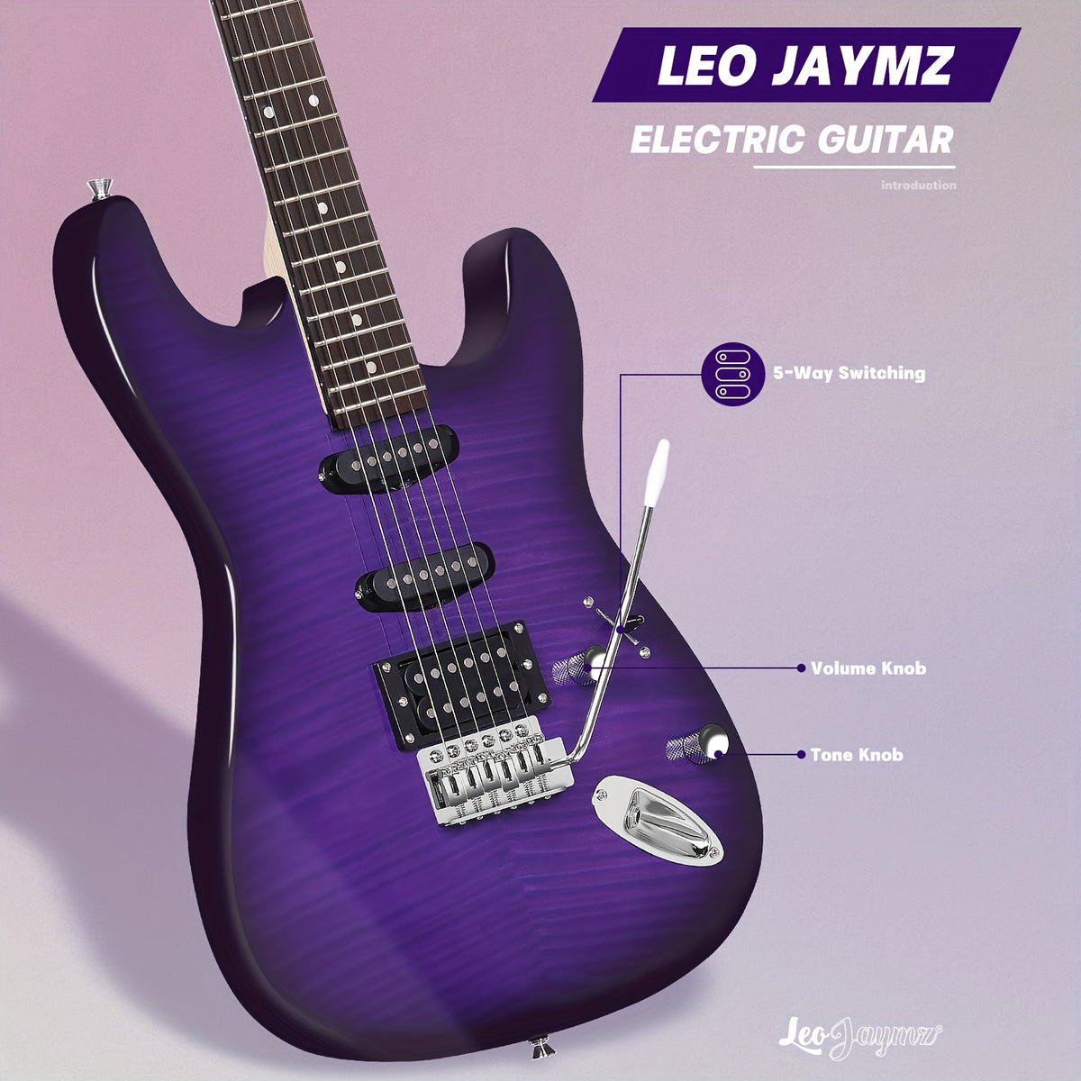 [Beginner Kit] Leo Jaymz 39 Inch Full Size Electric Guitar Kit Electric Guitar Beginner Kits - 20W Amplifier, Digital Tuner, Carrying Bag, Shoulder Strap, Connecting Cable