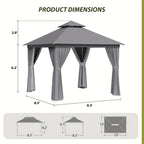 10'x12'/10'x10'/8'x8' Outdoor Gazebo & Pergola for Patio - Double Roof Steel Canopy with Mosquito Net And Privacy Screen, Heavy Duty Party Tent Shelter for Backyard, Lawn, Garden, All-Weather Gazebos with Patio Cover (Grey/Beige/Blue)