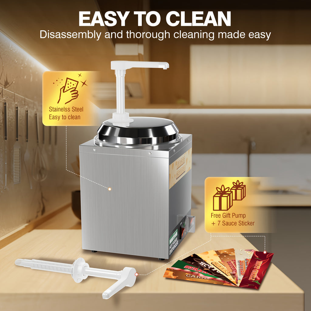Premium Nacho Cheese Dispenser - Commercial-Grade Stainless Steel Pump Dispenser with Adjustable Temperature Control