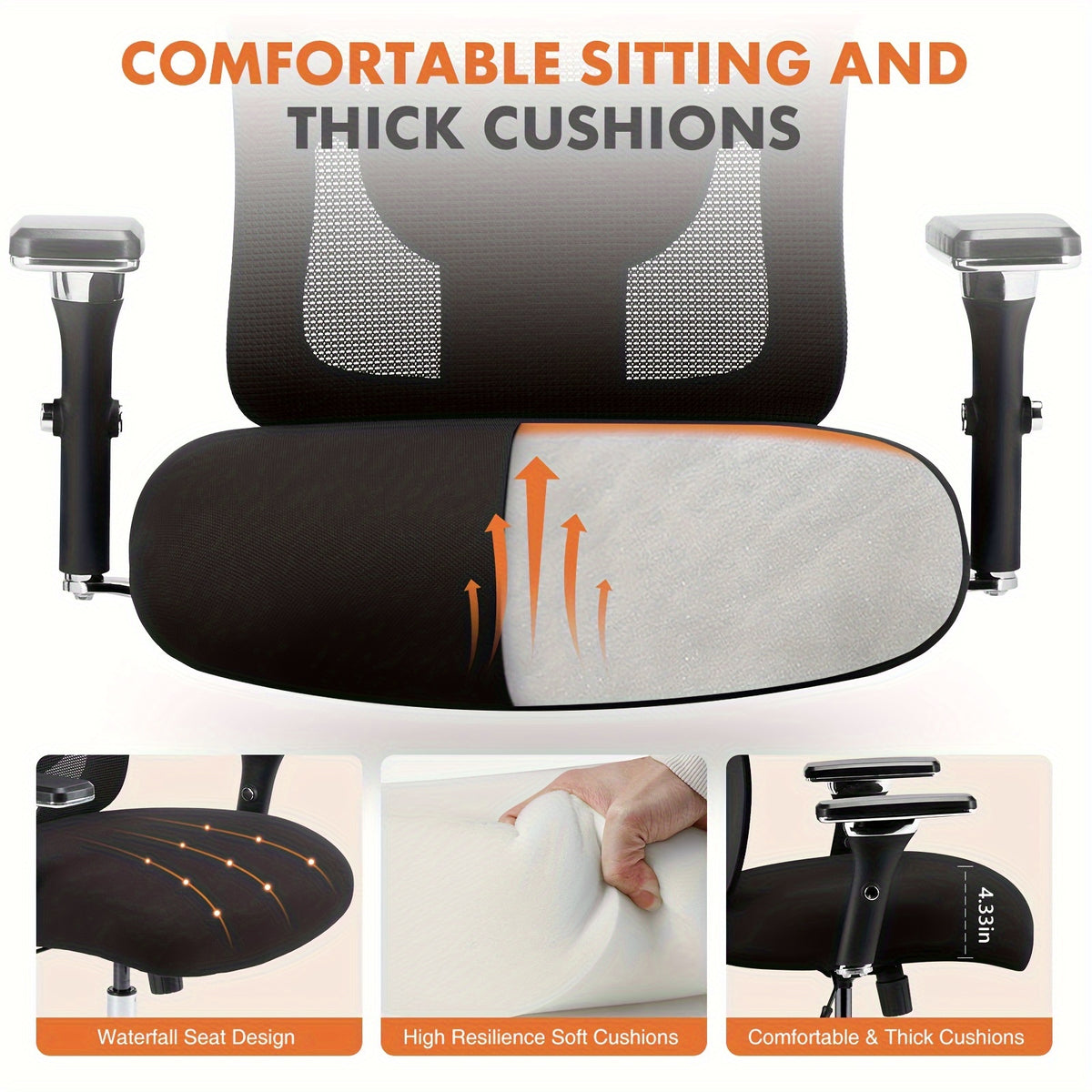 Big And Tall Office Desk Lumbar Support, 500LBS Heavy Duty Mesh Ergonomic Computer Chair With Arm And Wide Comfy Seat, Wheels For Adult, Extra-Large, Black