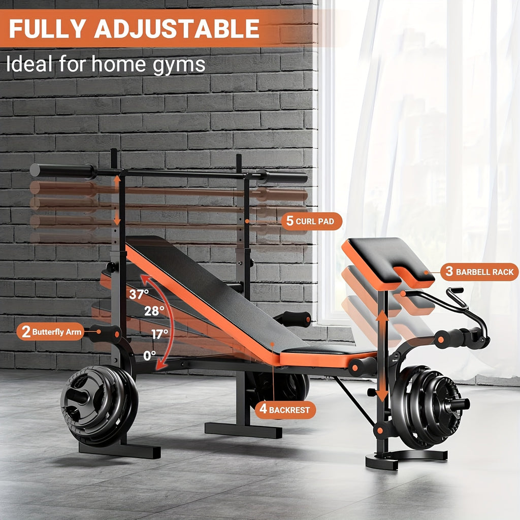 6-In-1 Heavy Duty Weight Bench Set with Adjustable Squat Rack, Leg Developer, And Preacher Curl Pad | Professional & Foldable for Full Body Workout | 600Lbs Capacity for Strength Training