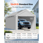 VEVOR Carport Replacement Canopy, 10 x 20 ft / 12 x 20 ft / 13 x 20 ft / 20 x 20 ft Potable Garage Tent Top Tarp with Sidewalls, UV-Resistant & Waterproof, Heavy Duty Car Shelter Tarp with Ball Buggees, Beige / Grey, Frame Not Included