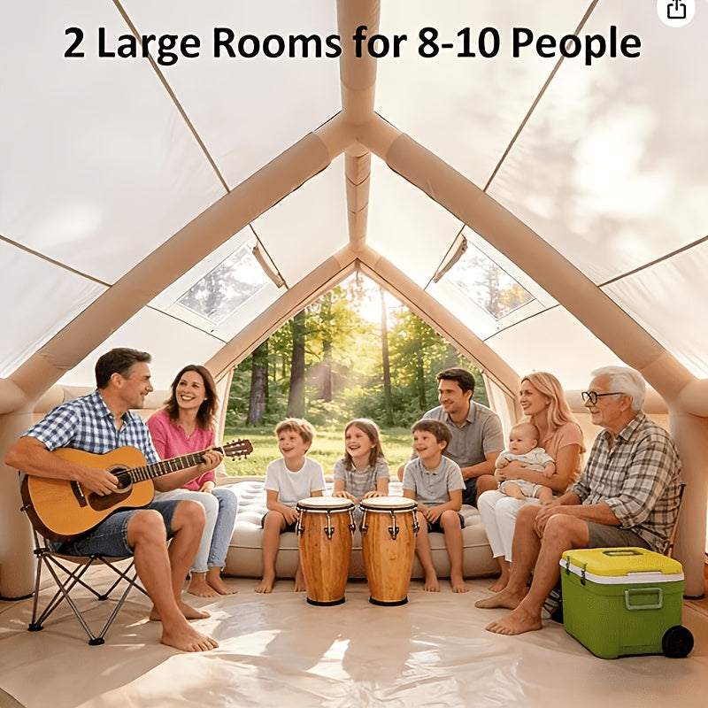 6.3/12 Square Meter Luxury Inflatable Tent, 4-6/8-10 Person All-Season Tent, Easy to Set Up