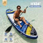11' Inflatable Paddle Board for Adults, 34'' Extra Wide Stand Up Paddle Board with EVA Deck, Double Action Pump & Removable Fin, SUP Board 450Lb Capacity for Surf/Yoga/Family