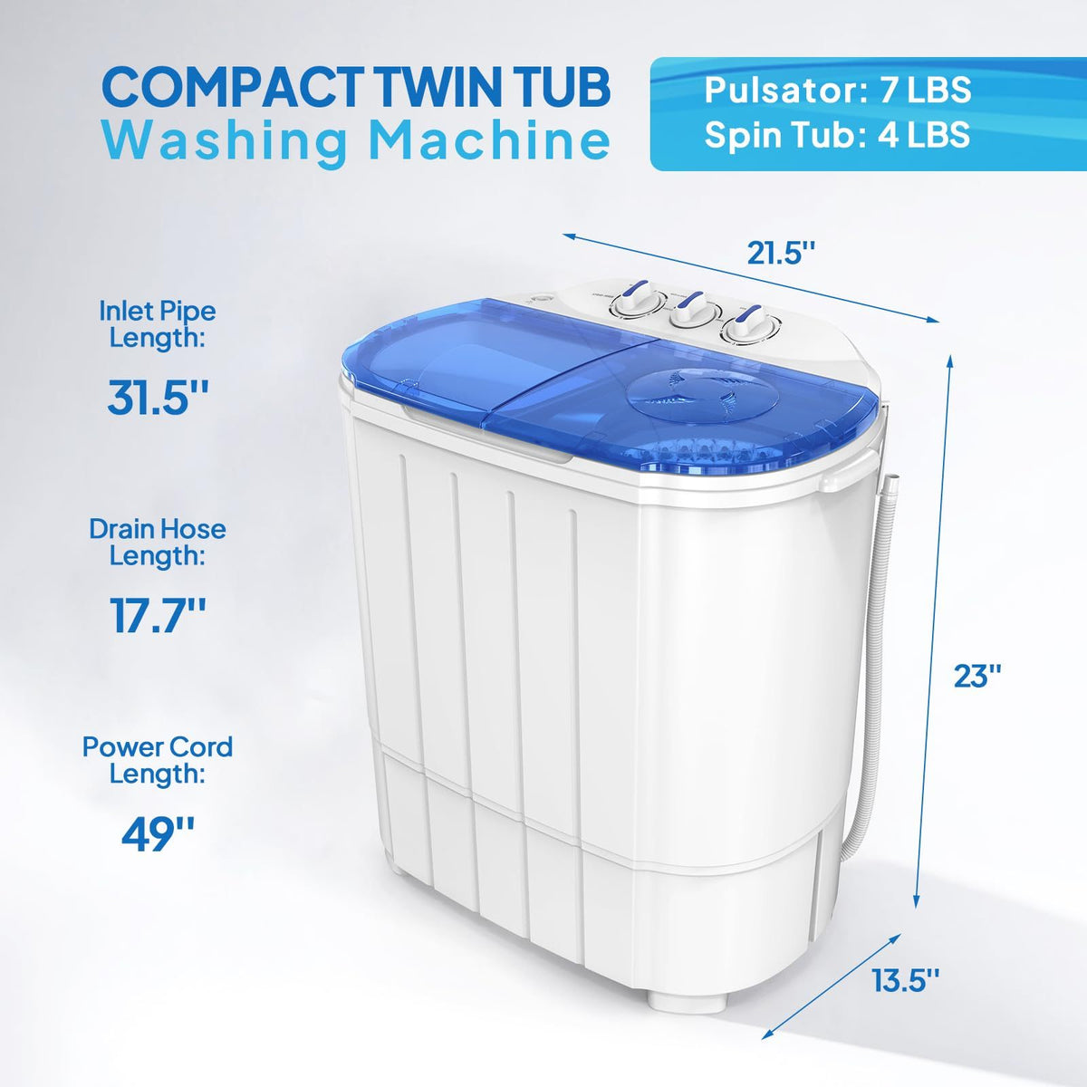 Portable Washing Machine - Compact Twin Tub Mini Washer & Spin Dryer Combo with Built-in Gravity Drain, 110V Electric Laundry Machine for Apartments, Dorms, RV, Camping - Energy Efficient, Quiet, Space Saving, No Installation Required, Quick Wash, Low Wat