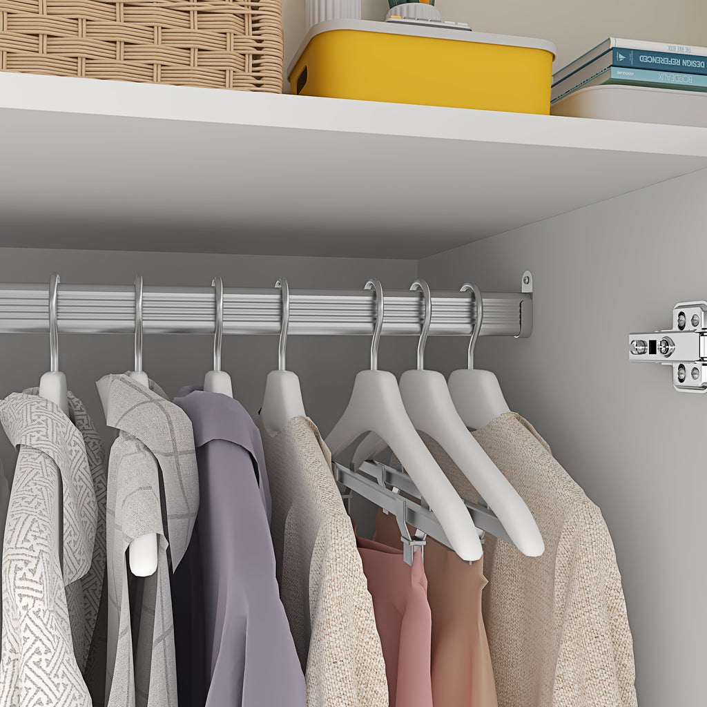 3 Doors Armoire Wardrobe Closet with Mirror, LED Armoire with Doors And Drawers, Wooden Armoire Storage Cabinet with Hanging Rod, Adjustable Shelves