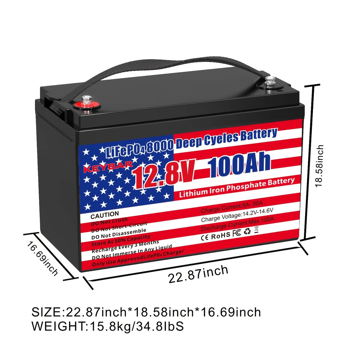 12v 100Ah LiFePO4 Battery Deep Cycle Battery 8000+ Cycles 100A BMS Rechargeable Lithium Iron Phosphate Battery Low-Temp Protection, For RV Marine And Home Energy Storage