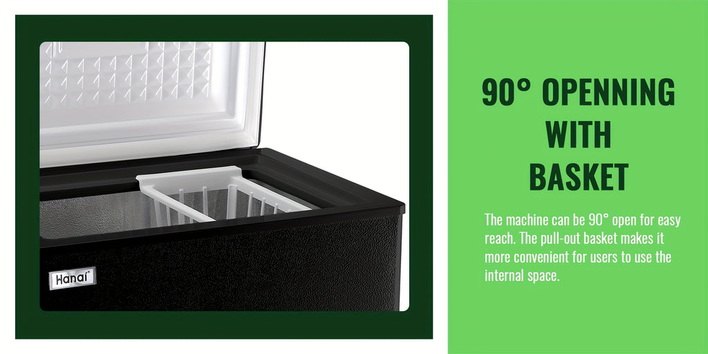 WANAI Compact Chest Freezer, Top Door with Removable Basket, 3.5 Cu.Ft., 7 Level Adjustable Temperature, Suitable for Kitchen Dorm and Office, Ideal Gift for Students and Small Families