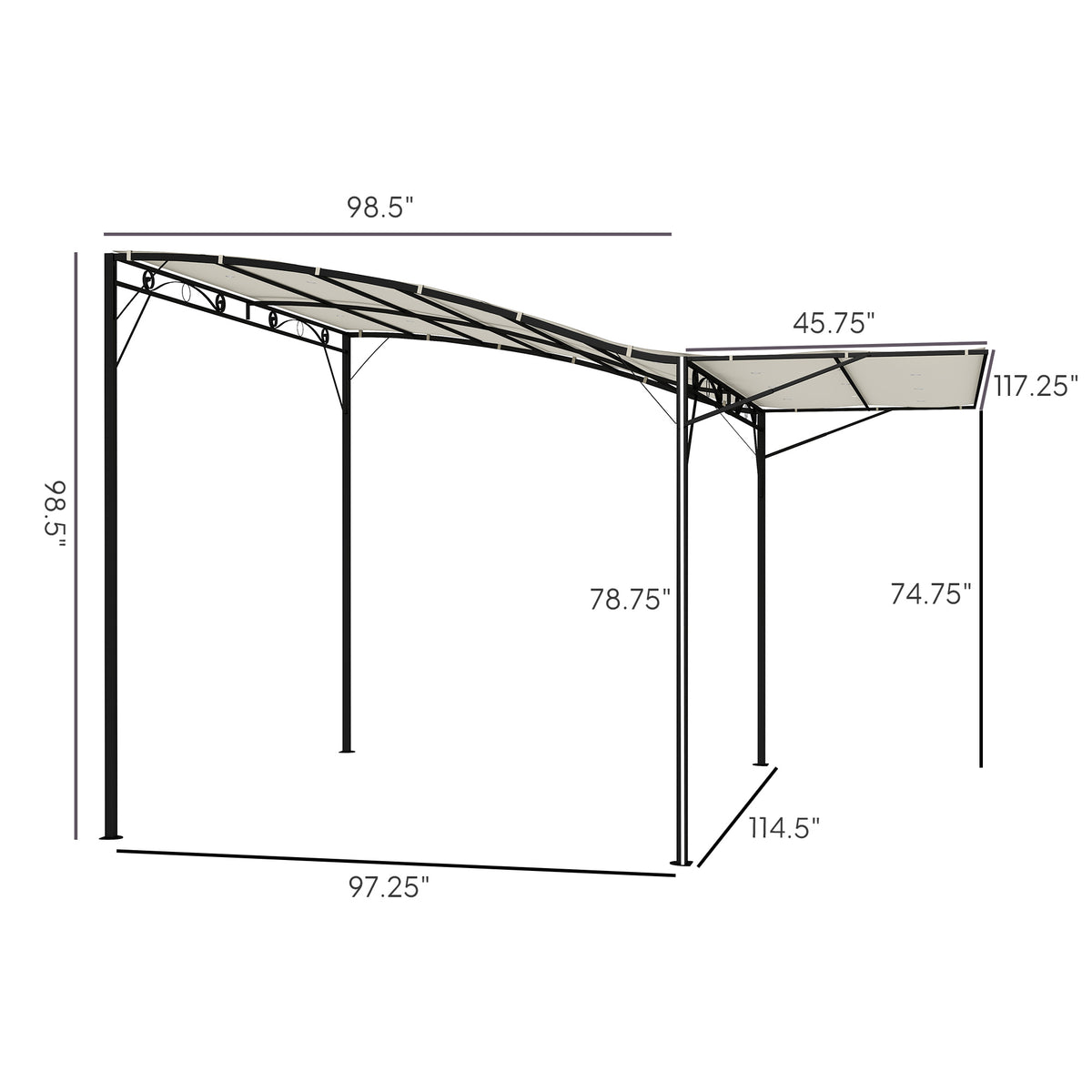 10' x 8' Outdoor Pergola and Patio Gazebo, Extendable Side Awning, Sun Shade Shelter for Garden, Camper, Deck, Doors and Windows, Cream White