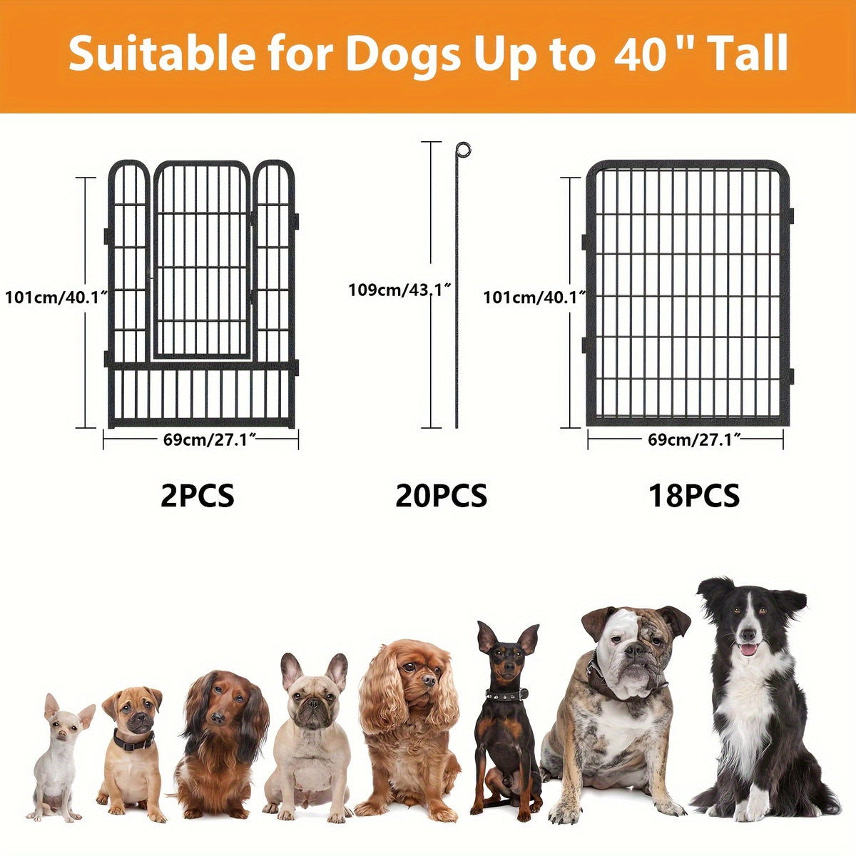 24/20/14/10 Panels Dog Playpen Outdoor, Indoor Pen for Large/Medium/Small Dogs Animals Heavy Duty Pet Exercise Pen for Puppy/Rabbit Portable Dog Fence for RV Camping Garden Yard