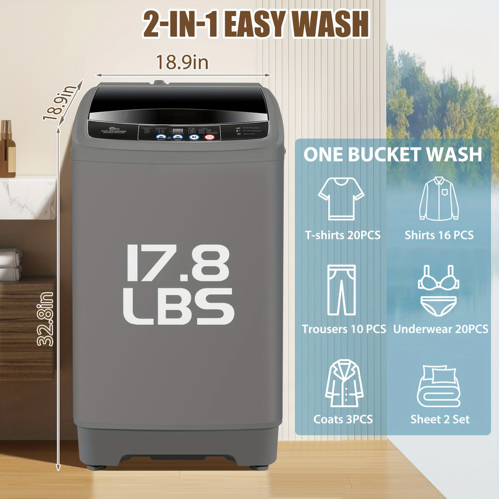 Portable Washing Machine 17.8Lbs/15.6Lbs Large Capacity, Full Automatic Washing Machine with 10 Programs And 8 Water Levels Selections, LED Display, Low Noise, Small Washing Machine for Apartment, Home, Dorms, Apartment Laundry, Compact Laundry Solution,